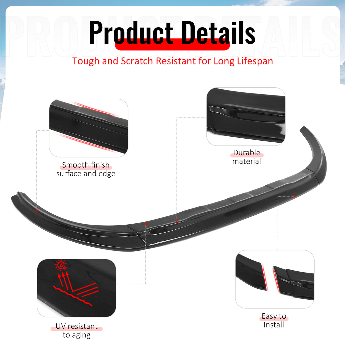 Fits 17-20 Mini F60 Cooper Countryman S MX Style Front Bumper Lip Gloss Black
