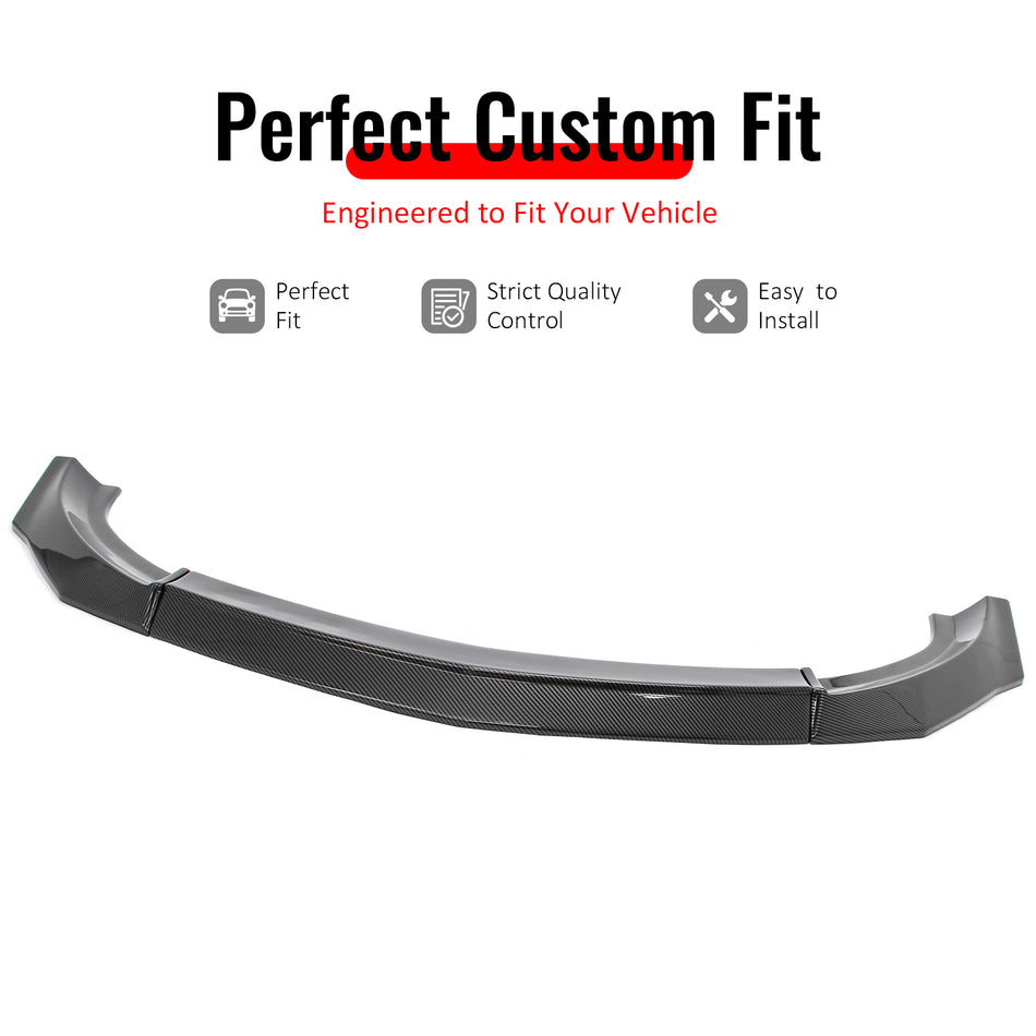 IKON MOTORSPORTS Front Bumper Lip, Compatible with 2023-2026 Nissan Z (400Z), IKON Style Carbon Fiber Print ABS Plastic Add-on Air Dam Chin Spoiler Protector Splitter 3PCS