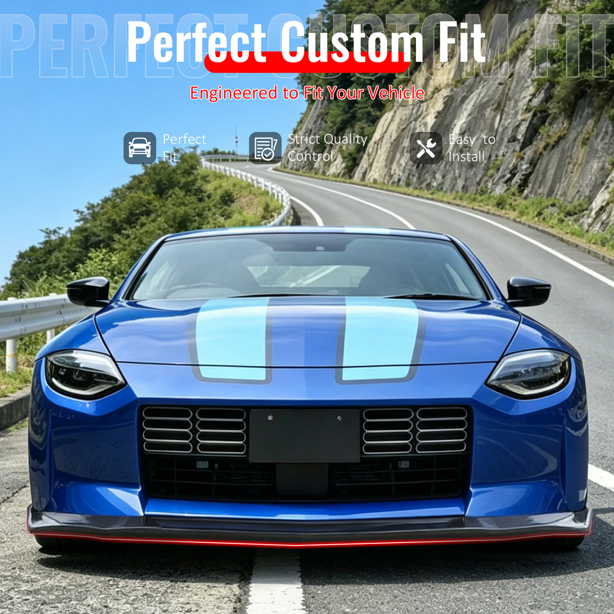 IKON MOTORSPORTS Front Bumper Lip, Compatible with 2023-2026 Nissan Z (400Z), IKON Style Matte Black ABS Plastic Add-on Air Dam Chin Spoiler Protector Splitter 3PCS
