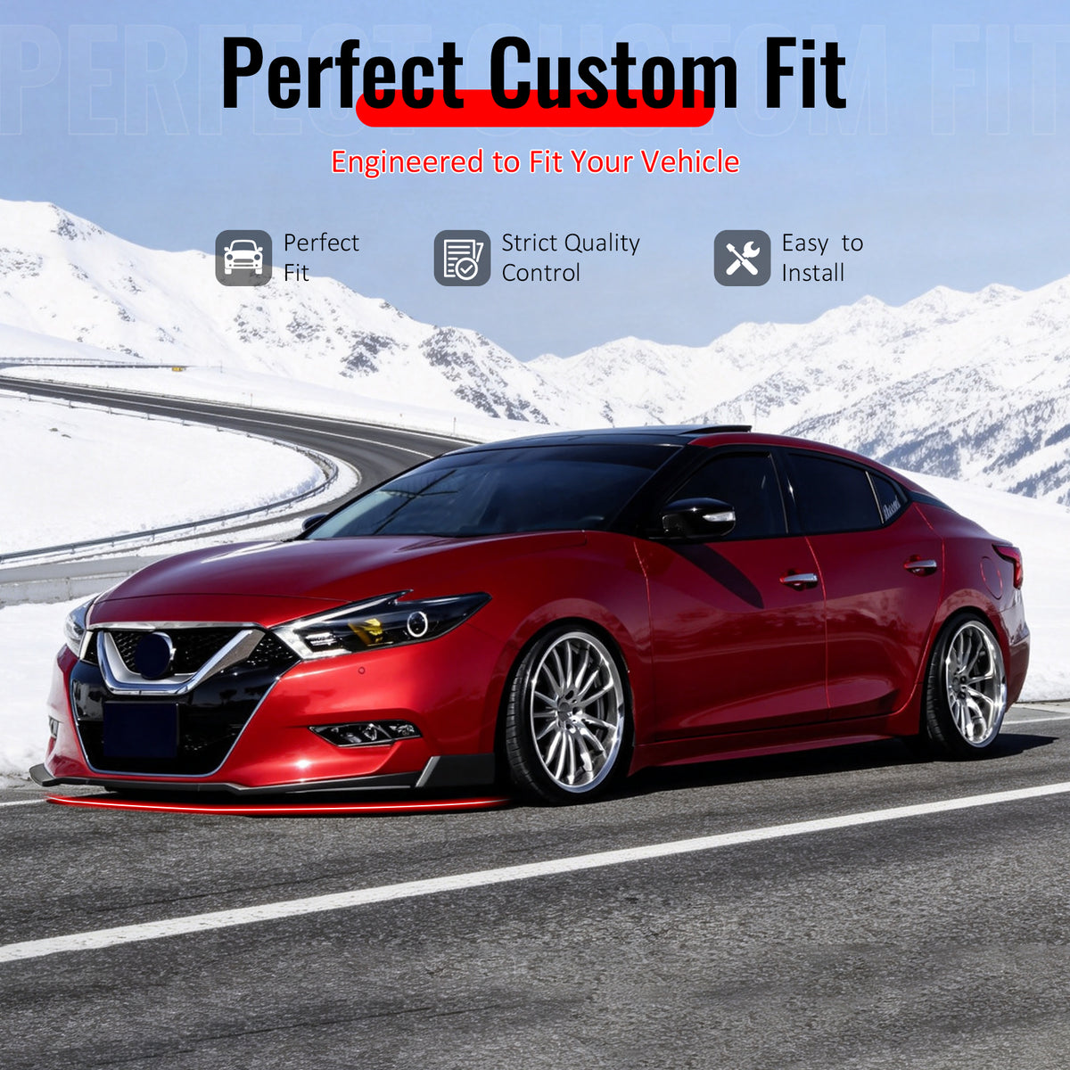 Fit 2016-2018 Nissan Maxima Front Bumper Lip Unpainted Black PU 3PCS