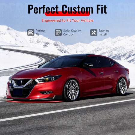 Fit 2016-2018 Nissan Maxima Front Bumper Lip Unpainted Black PU 3PCS