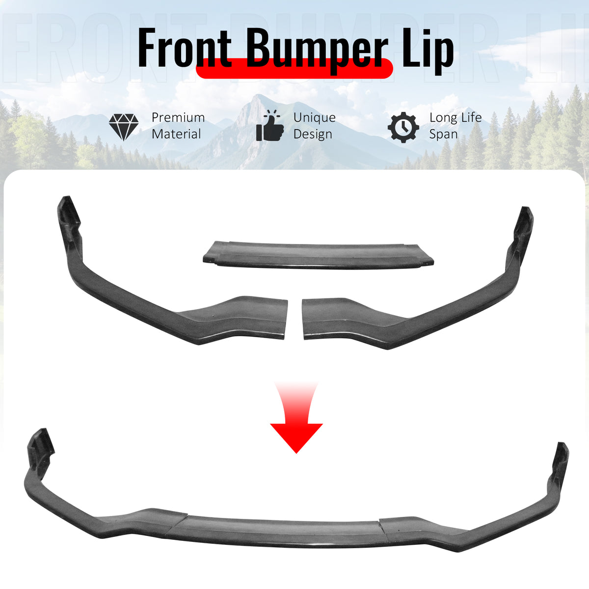 Fits 16-18 Nissan Maxima Front Bumper Lip Spoiler Splitter PU Unpainted 3PCS