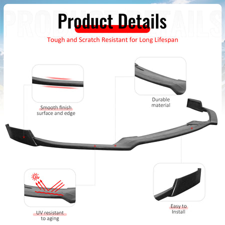 Fits 16-18 Nissan Maxima Front Bumper Lip Spoiler Splitter PU Unpainted 3PCS