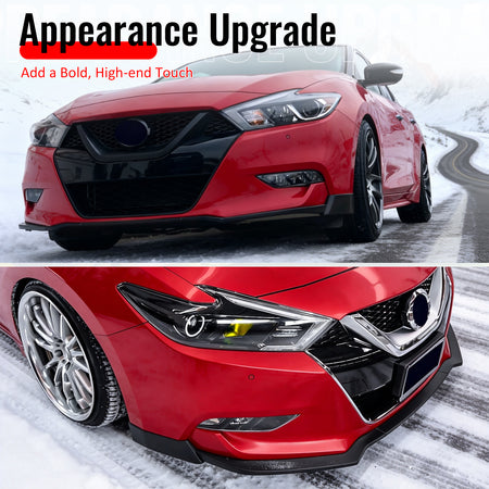 Fits 16-18 Nissan Maxima Front Bumper Lip Spoiler Splitter PU Unpainted 3PCS