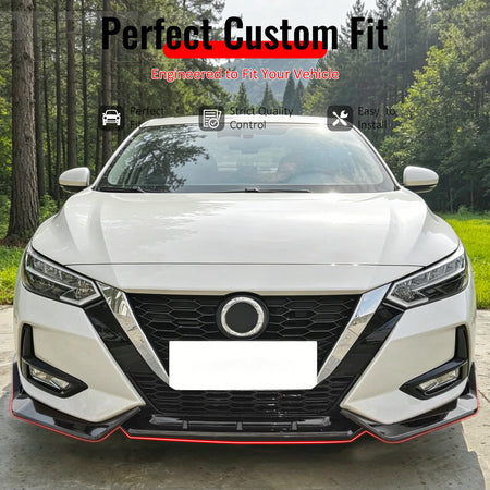 IKON MOTORSPORTS Front Bumper Lip, Compatible with 2020-2023 Nissan Sentra B18 All Models, Skyline Style Gloss Black PP Polypropylene Add-on Air Dam Chin Spoiler Protector Splitter 3PCS