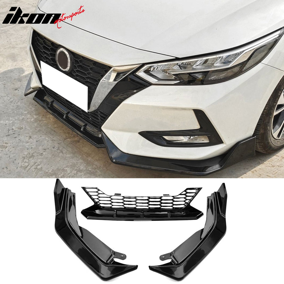 2020-2023 Nissan Sentra B18 Skyline Style Gloss Black Front Bumper Lip PP 3PCS