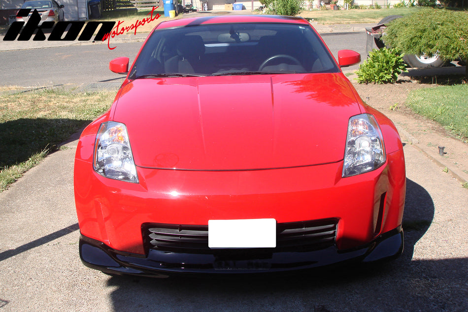 IKON MOTORSPORTS Front Bumper Lip, Compatible with 2003-2005 Nissan 350Z Z33, K Style Unpainted Black PU Air Dam Chin Spoiler Protector Splitter