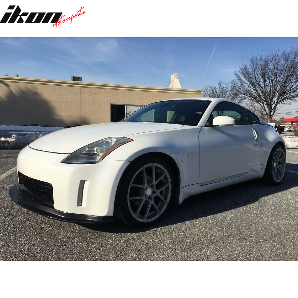 IKON MOTORSPORTS Front Bumper Lip, Compatible with 2003-2005 Nissan 350z Z33, MDA Style Unpainted Black PU Polyurethane Air Dam Chin Spoiler Protector Splitter
