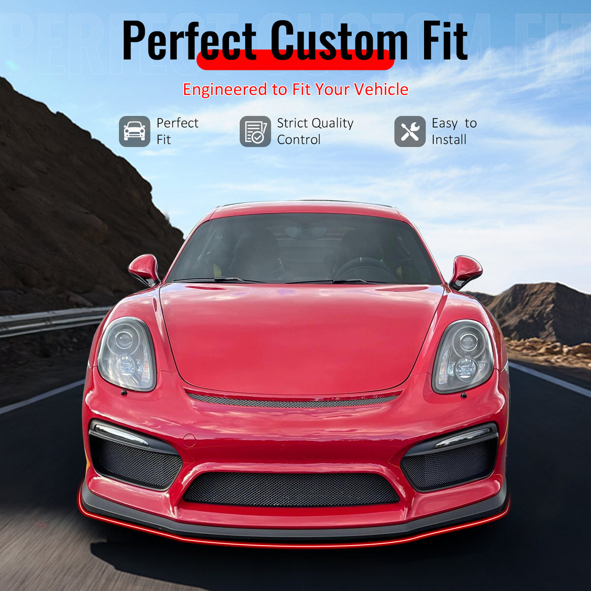 IKON MOTORSPORTS Front Bumper Lip, Compatible with 2016 Porsche 981 Cayman GT4 Only, OE Style Unpainted Black PU Air Dam Chin Spoiler Protector Splitter 1PCS