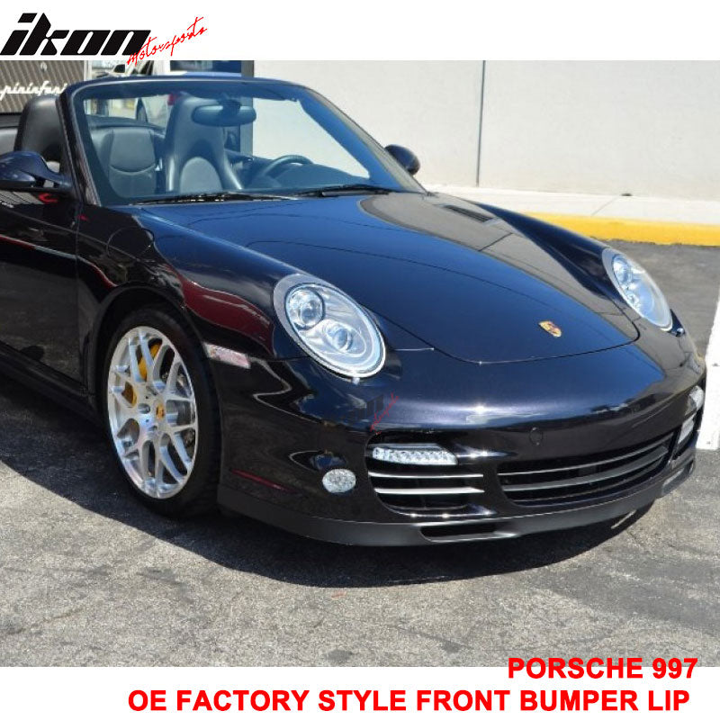 Front Bumper Lip Compatible With 2007-2013 PORSCHE 997 911 TURBO and TURBO S, Factory Style PU Black Front Lip Spoiler Splitter by IKON MOTORSPORTS, 2007 2008 2009 2010 2011 2012