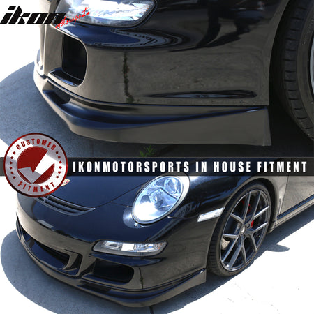 Front Bumper Lip Compatible With 2005-2008 Porsche 997 911, GT3 Style m Black PU Front Lip Finisher Under Chin Spoiler Add On by IKON MOTORSPORTS, 2006 2007