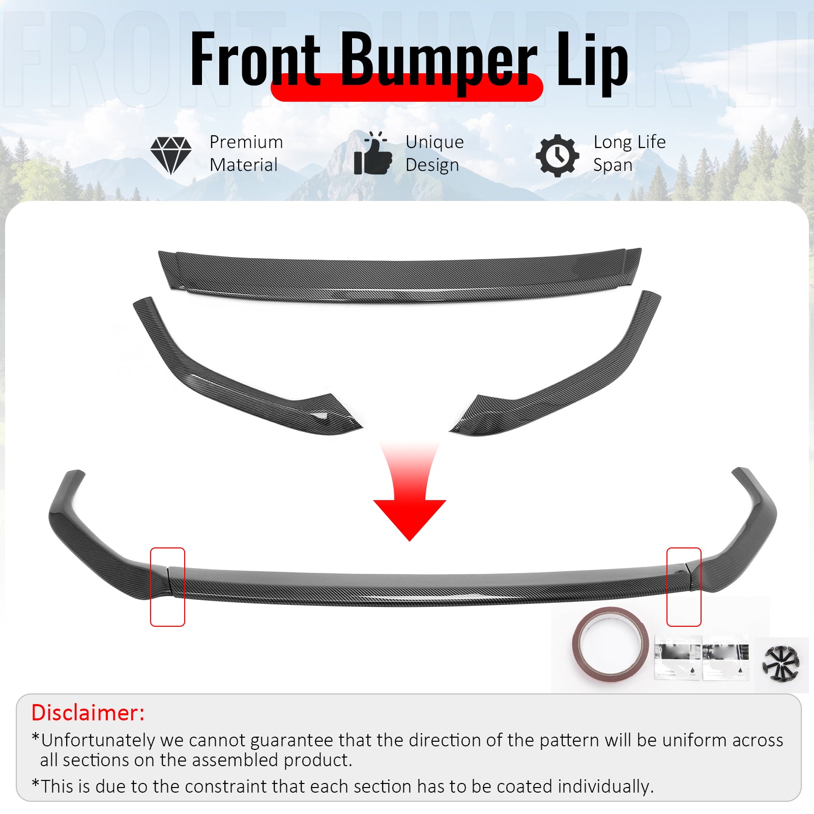 Fits 23-25 Subaru Solterra ST Front Bumper Lip Chin Spoiler Carbon Fiber Print