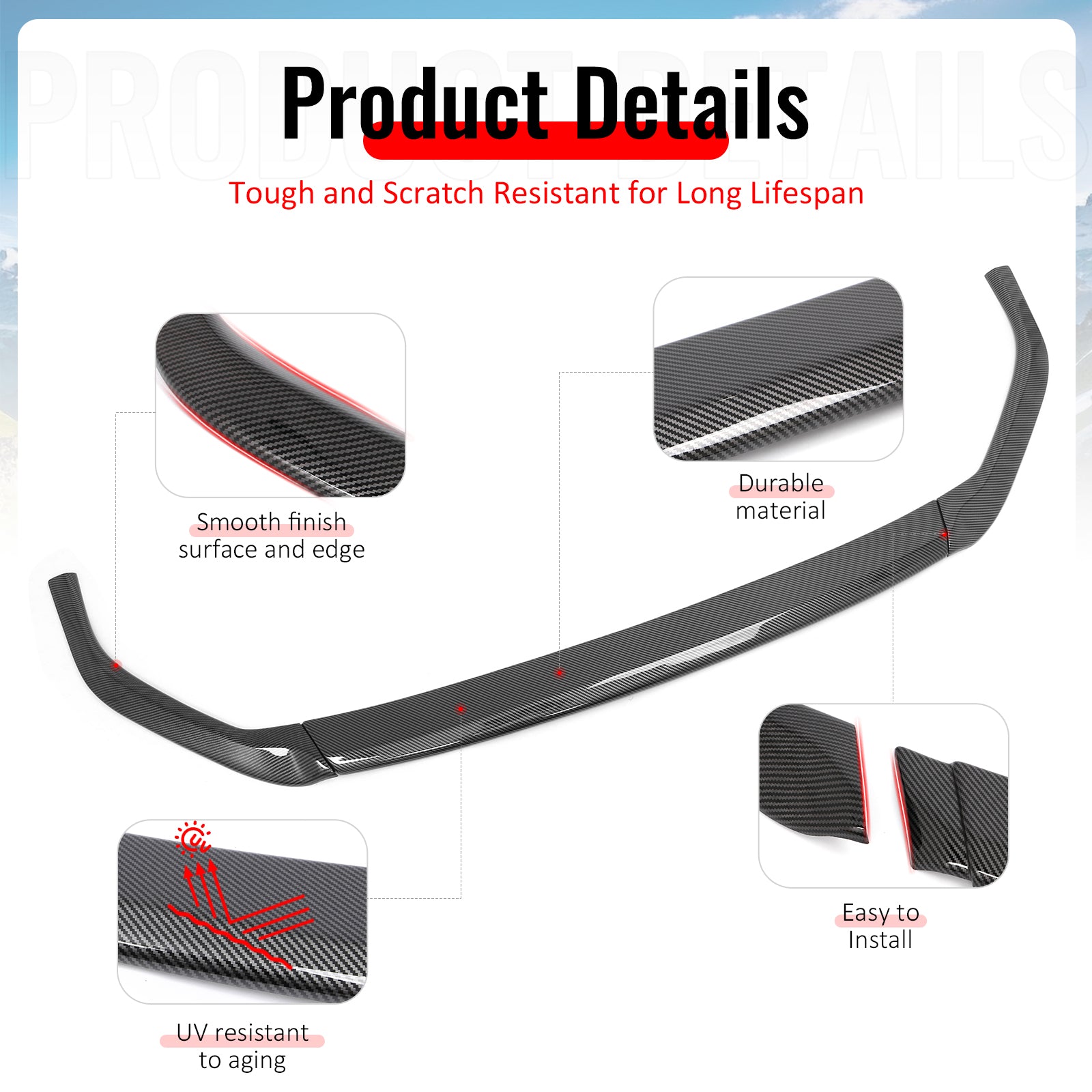 Fits 23-25 Subaru Solterra ST Front Bumper Lip Chin Spoiler Carbon Fiber Print