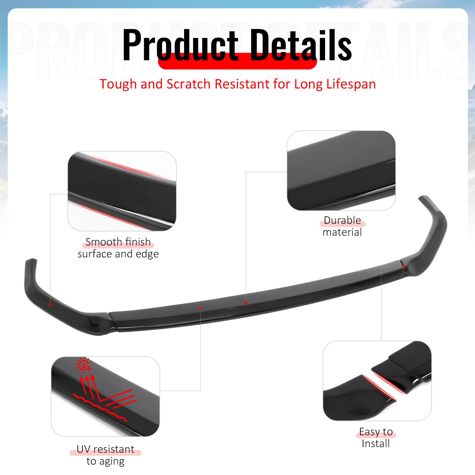 For 23-25 Subaru Solterra ST Style Front Bumper Lip Chin Spoiler Gloss Black ABS