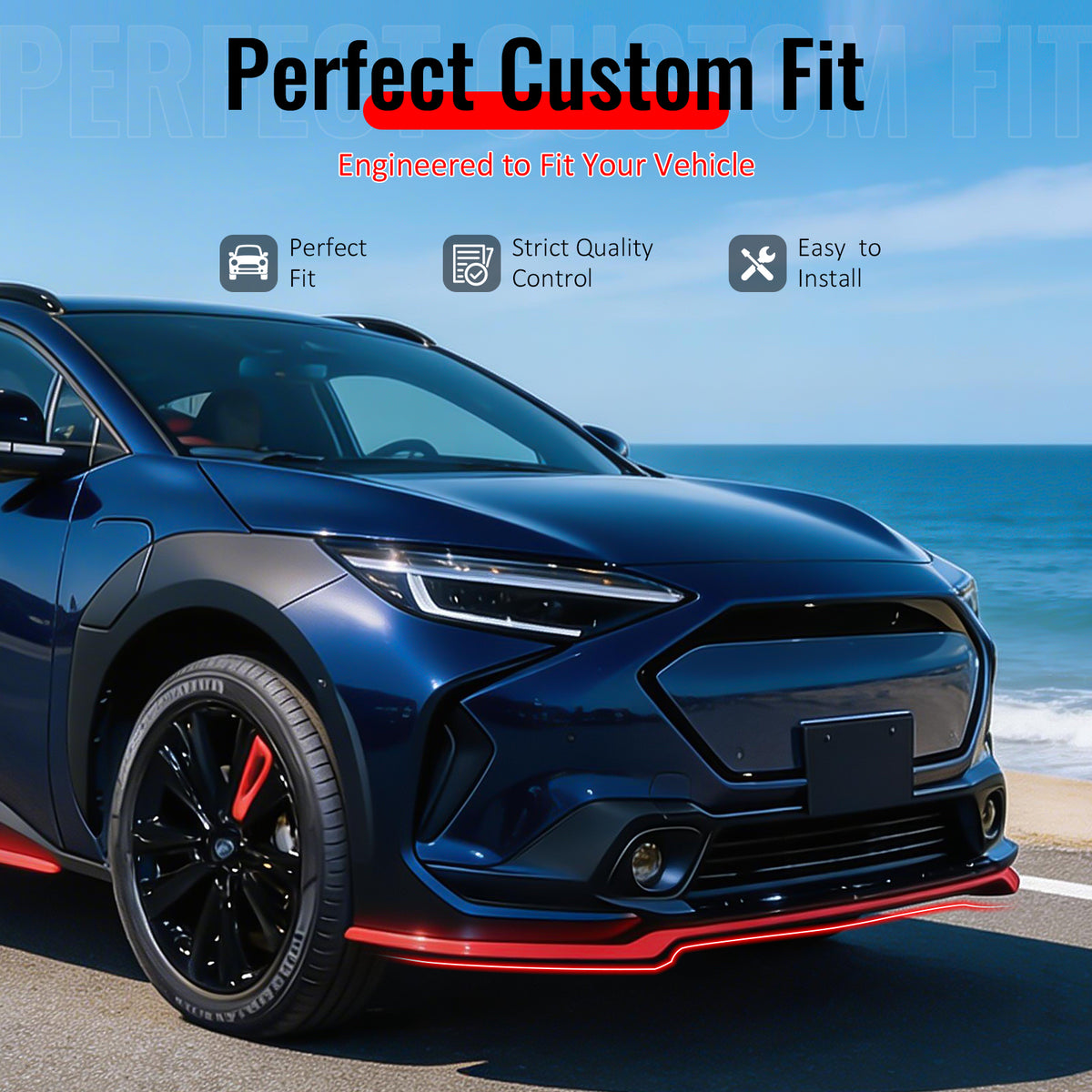 IKON MOTORSPORTS Front Bumper Lip, Compatible with 2023-2025 Subaru Solterra, ST Style Matte Black ABS Add-on Air Dam Chin Spoiler Protector Splitter 3PCS