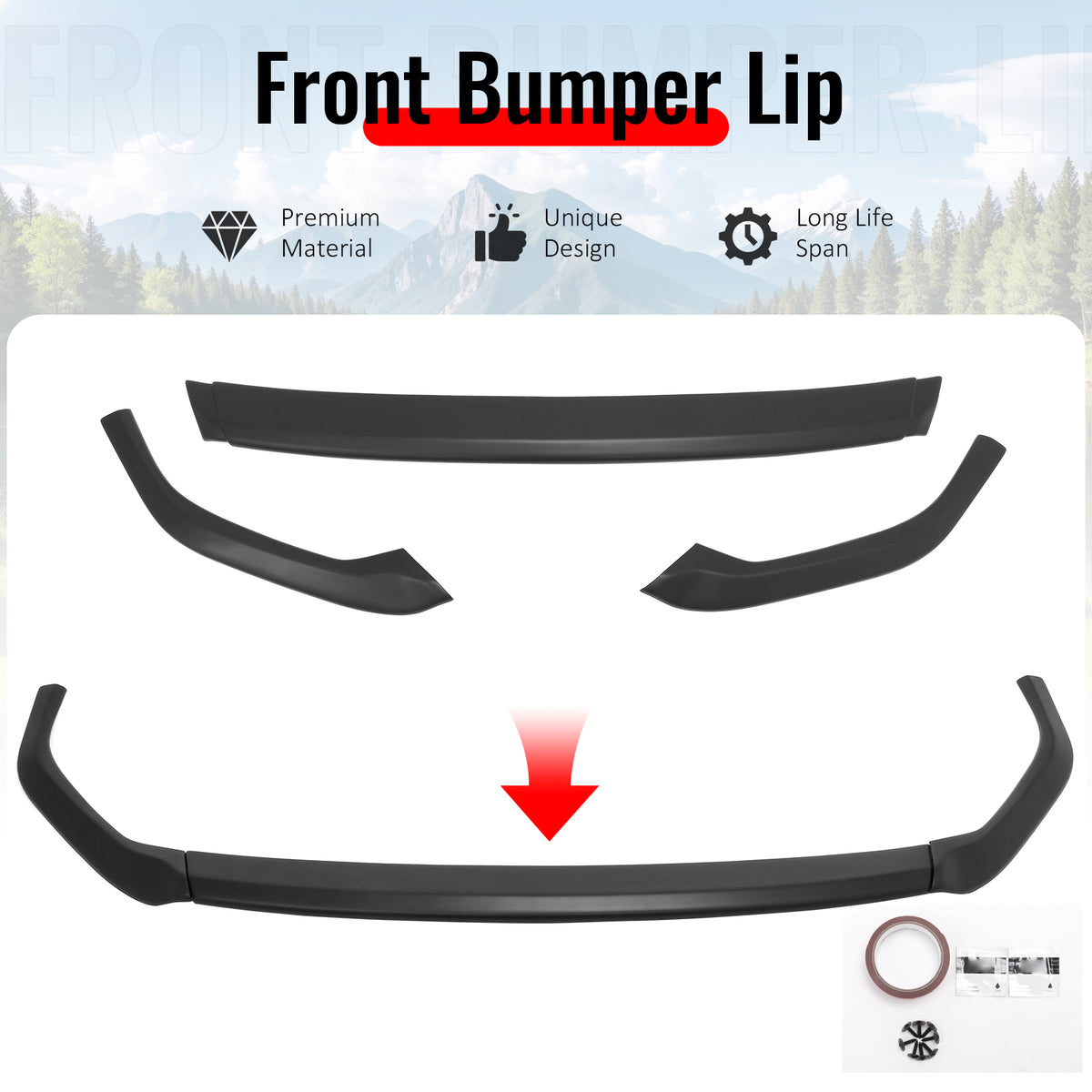 For 23-25 Subaru Solterra ST Style Front Bumper Lip Chin Spoiler Matte Black ABS