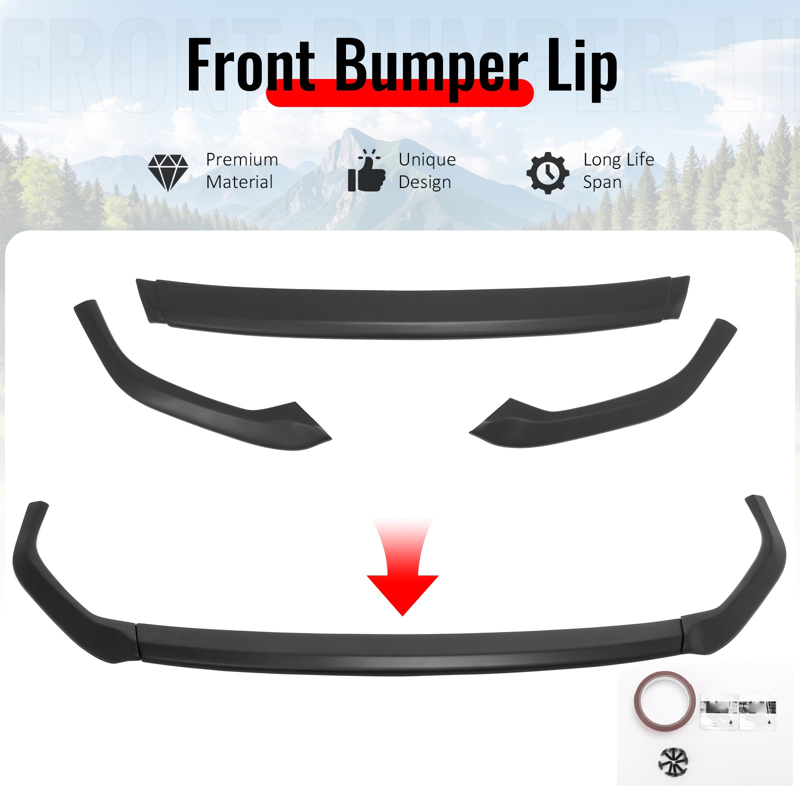 For 23-25 Subaru Solterra ST Style Front Bumper Lip Chin Spoiler Matte Black ABS
