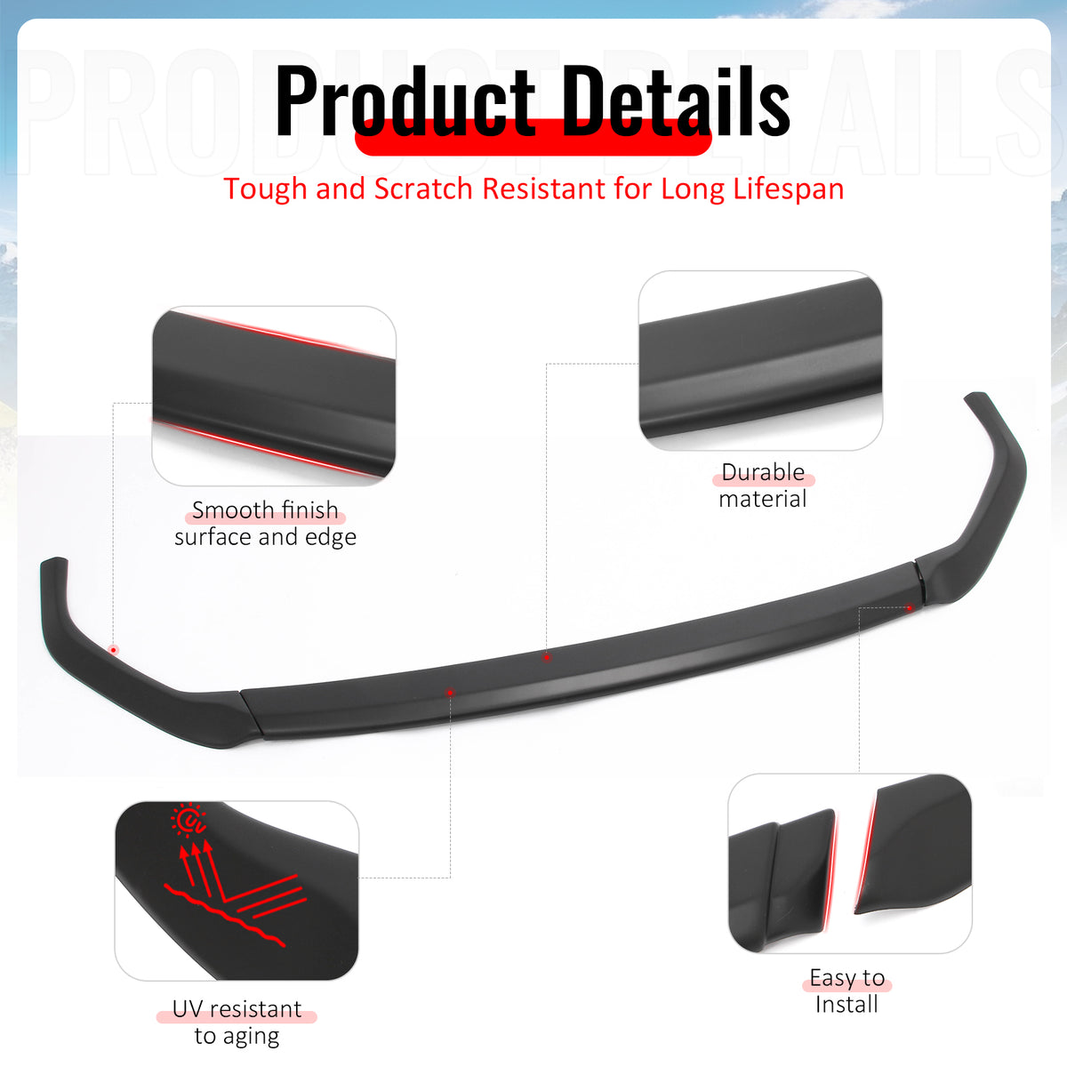 For 23-25 Subaru Solterra ST Style Front Bumper Lip Chin Spoiler Matte Black ABS