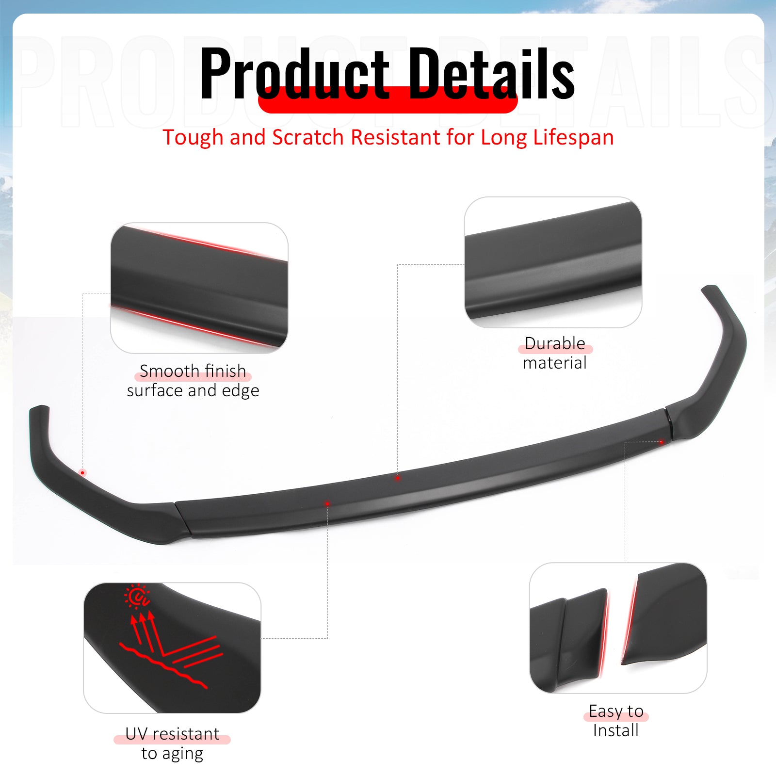 For 23-25 Subaru Solterra ST Style Front Bumper Lip Chin Spoiler Matte Black ABS