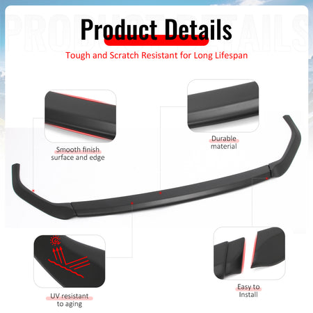 For 23-25 Subaru Solterra ST Style Front Bumper Lip Chin Spoiler Matte Black ABS