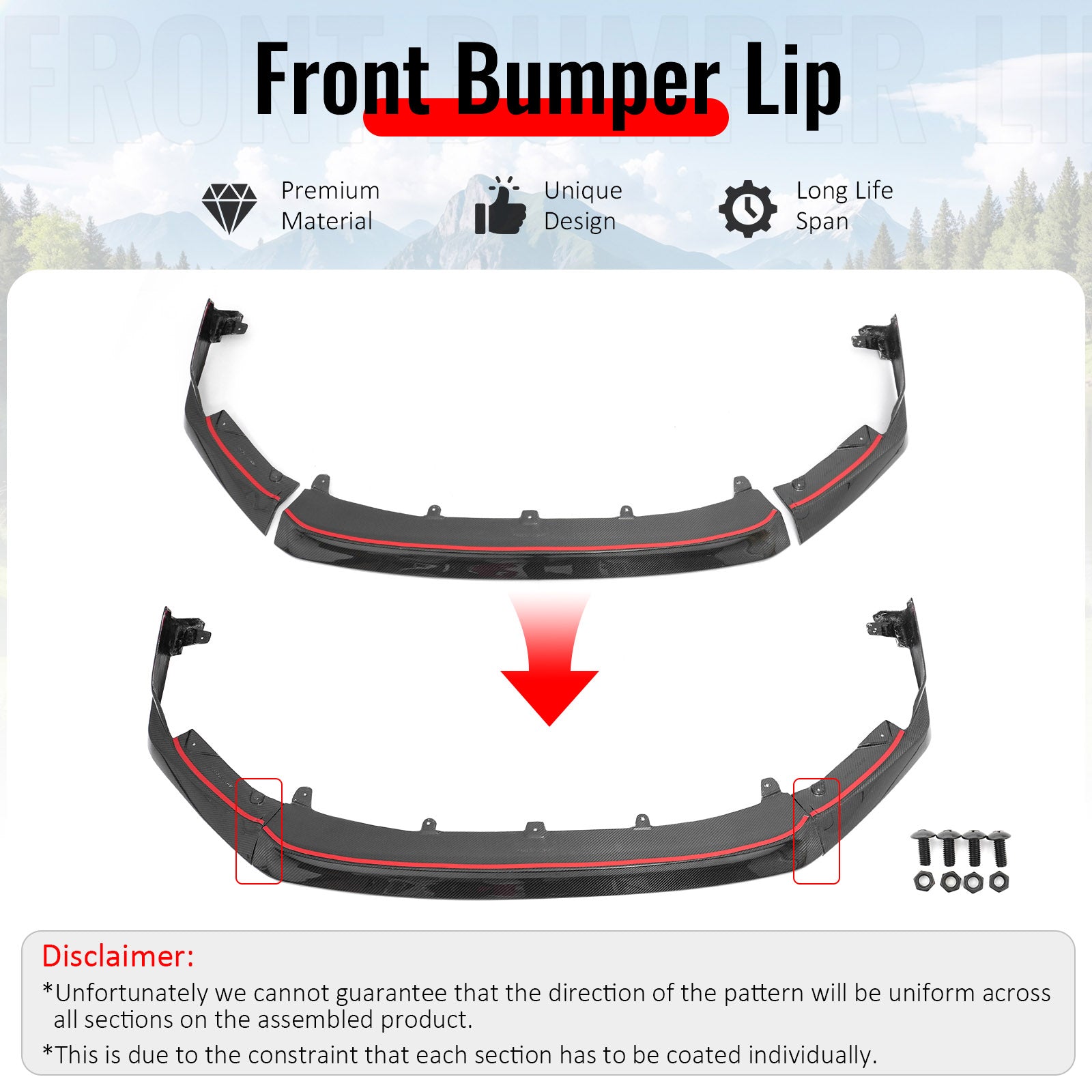 Fits 22-26 Subaru WRX OI Style Front Bumper Lip Spoiler Real Carbon Fiber 3PCS
