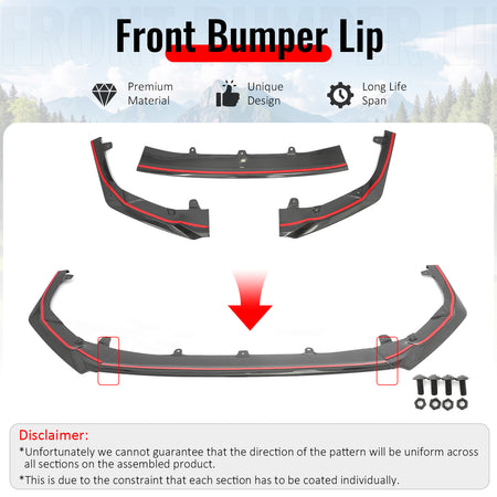 Fits 22-26 Subaru WRX STI Style Front Bumper Lip Spoiler Real Carbon Fiber 3PCS