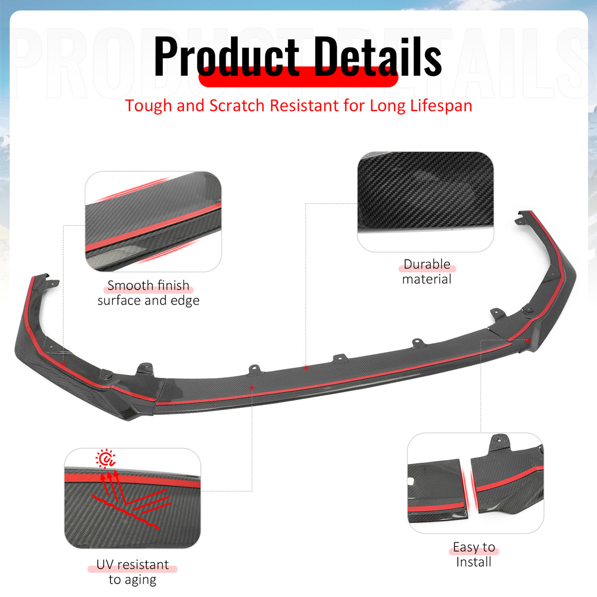 Fits 22-26 Subaru WRX STI Style Front Bumper Lip Spoiler Real Carbon Fiber 3PCS