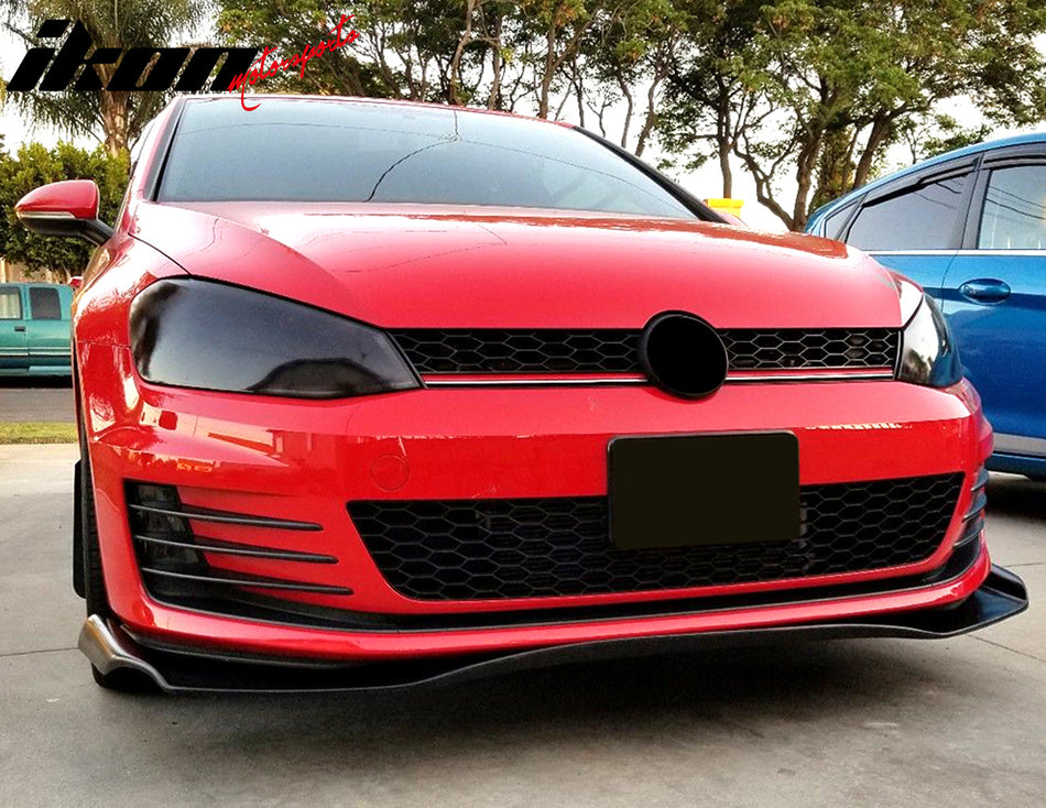 IKON MOTORSPORTS Front Bumper Lip, Compatible with 2015-2017 Volkswagen Golf GTI MK7, RB Style Unpainted Black PU Air Dam Chin Spoiler Protector Splitter