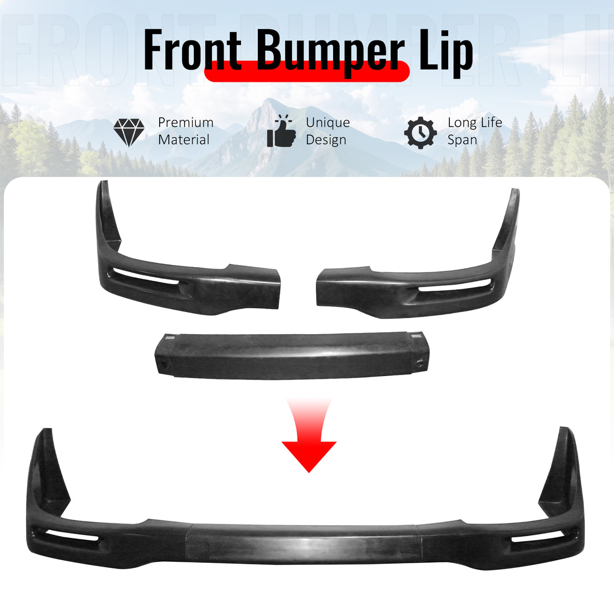 Fits 02-03 Subaru Impreza Sedan STI Style Front Bumper Lip Unpainted PU 3PCS Set