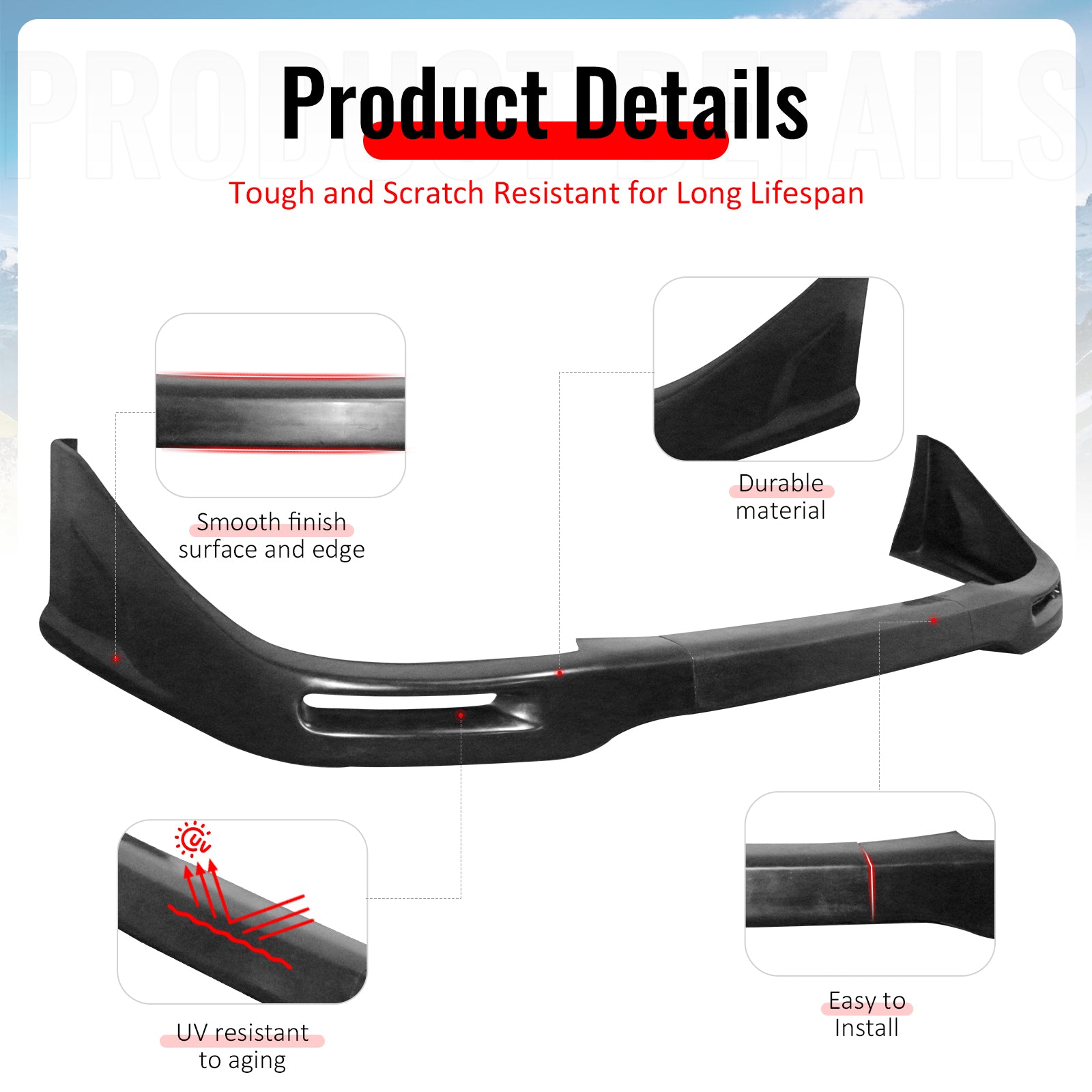 Fits 02-03 Subaru Impreza Sedan STI Style Front Bumper Lip Unpainted PU 3PCS Set