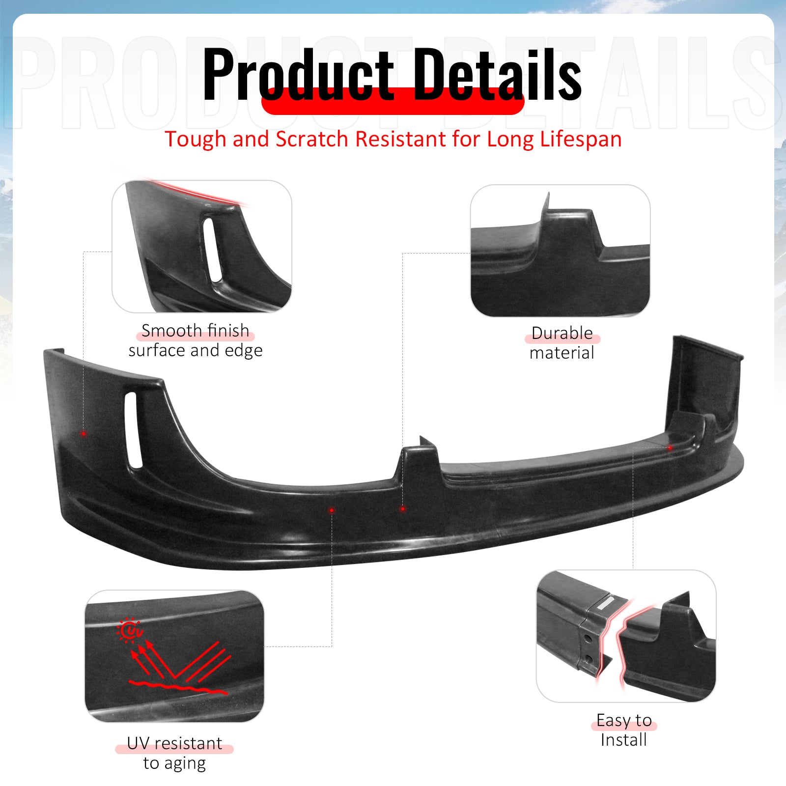 Fits 04-05 Subaru Impreza WRX Front Bumper Lip Spoiler Splitter Chin PU 3PCS