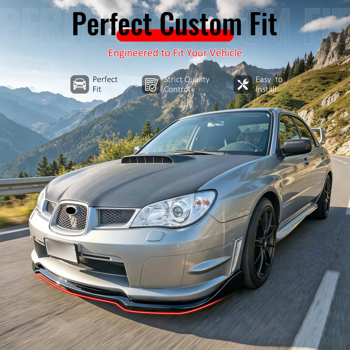 For 2006-2007 Subaru Impreza WRX Front Bumper Lip Carbon Fiber Print 3PCS