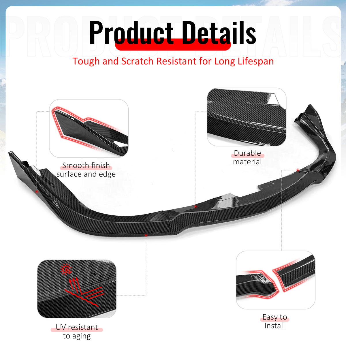 For 06-07 Subaru Impreza WRX CS2 Style Front Bumper Lip Carbon Fiber Print 3PCS