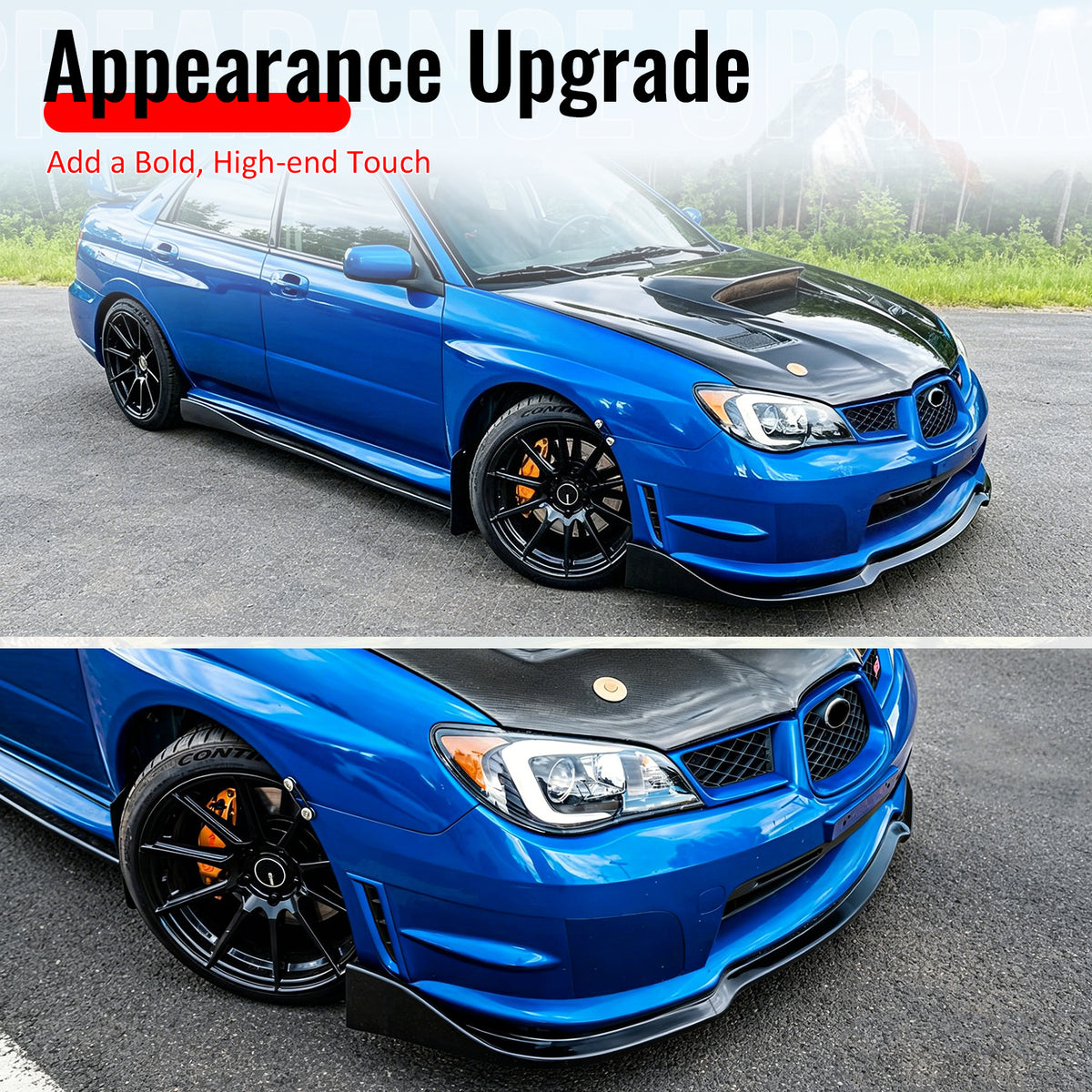 For 06-07 Subaru Impreza WRX CS2 Style Front Bumper Lip Carbon Fiber Print 3PCS