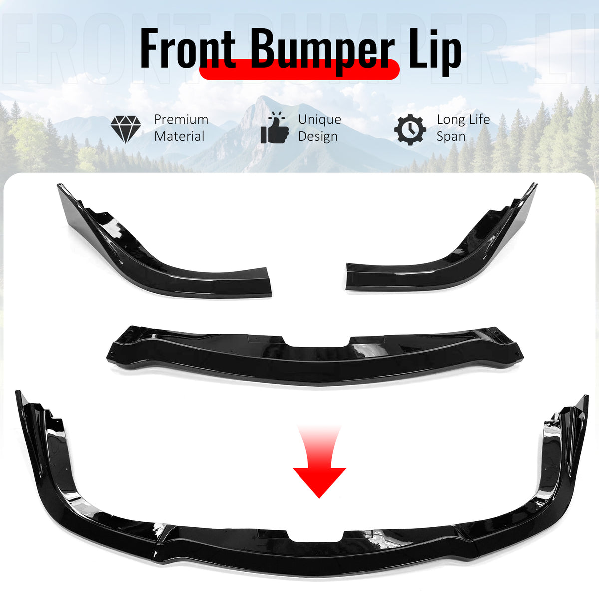 For 06-07 Subaru Impreza WRX/WRX STI CS2 Style Front Bumper Lip Gloss Black 3PCS