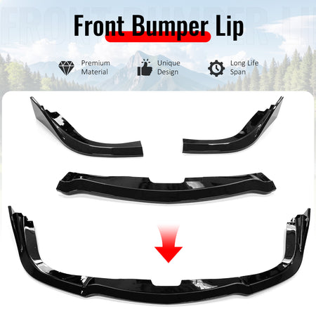 For 06-07 Subaru Impreza WRX/WRX STI CS2 Style Front Bumper Lip Gloss Black 3PCS