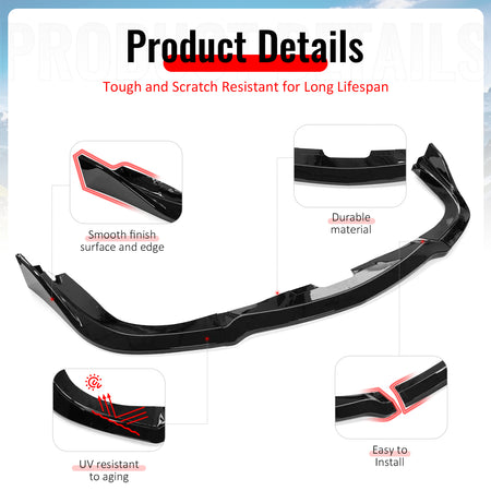 For 06-07 Subaru Impreza WRX/WRX STI CS2 Style Front Bumper Lip Gloss Black 3PCS