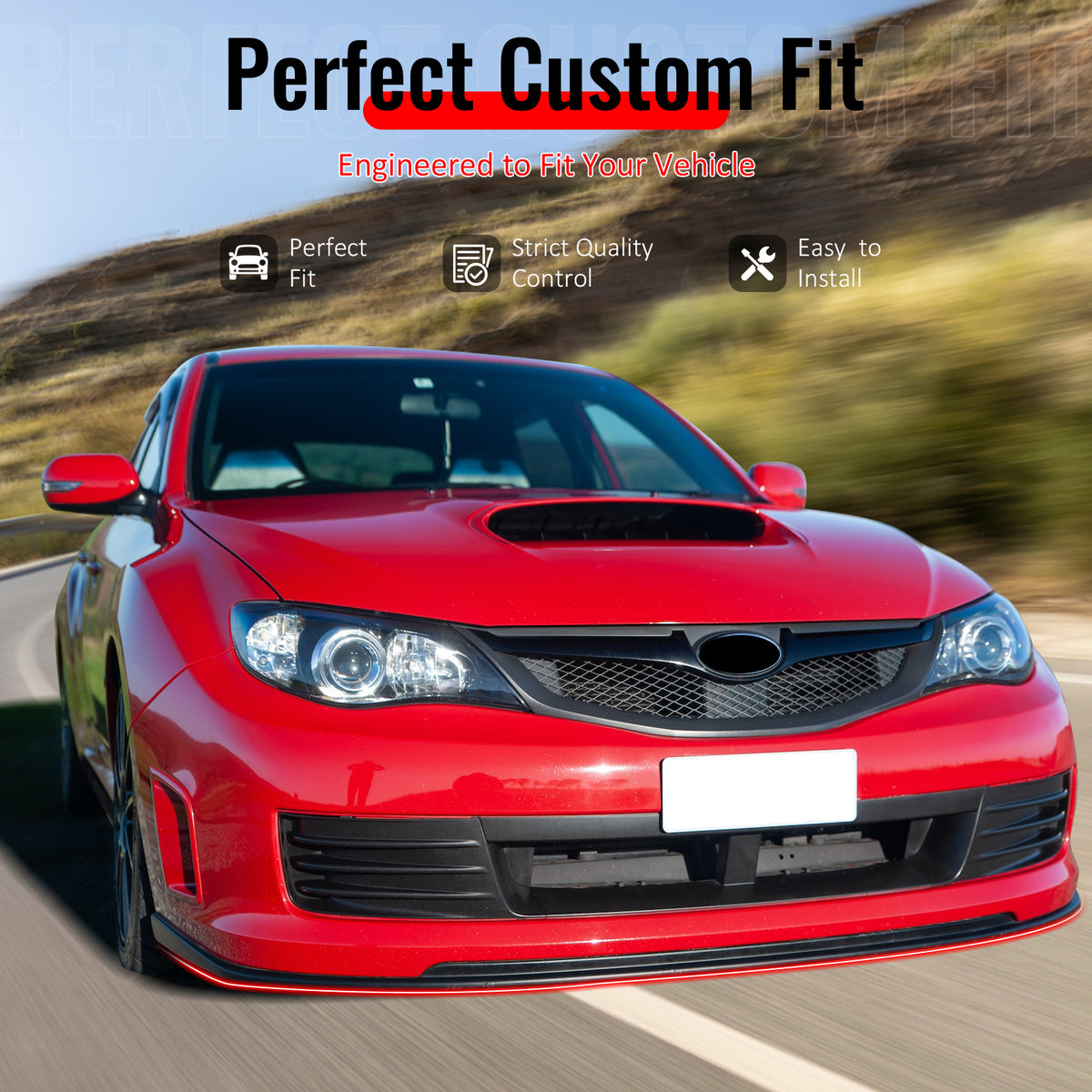 IKON MOTORSPORTS Front Bumper Lip, Compatible With2008-2010 Subaru Impreza WRX STI Models Only, Unpainted Black Polypropylene (PP) Air Dam Chin Spoiler Protector Splitter, 1 PC