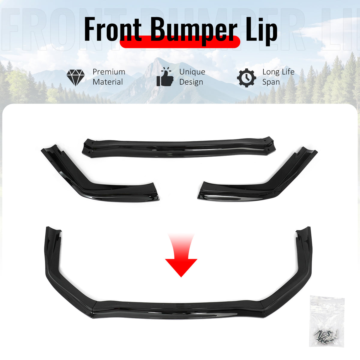 Fits 15-21 Subaru WRX STI Front Bumper Lip 3PC CS Style Gloss Black Chin Spoiler