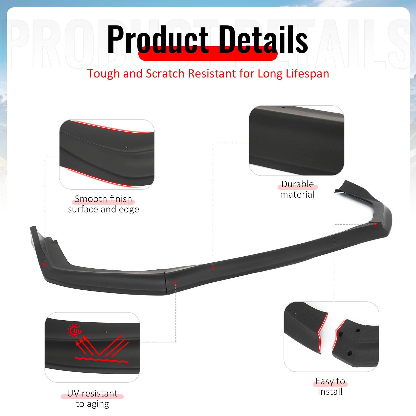 Fits 15-21 Subaru WRX STI Front Bumper Lip 3PC CS Style Matte Black Chin Spoiler