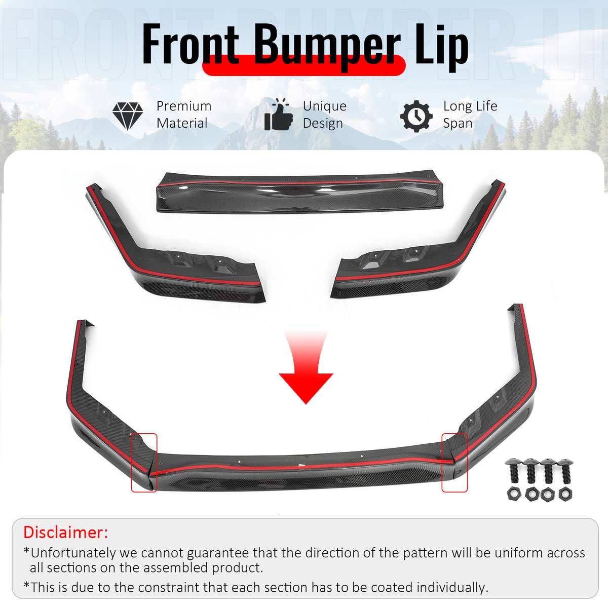 Fits 15-21 Subaru WRX STI OI Style Wet Carbon Fiber Front Bumper Lip Spoiler 3PC