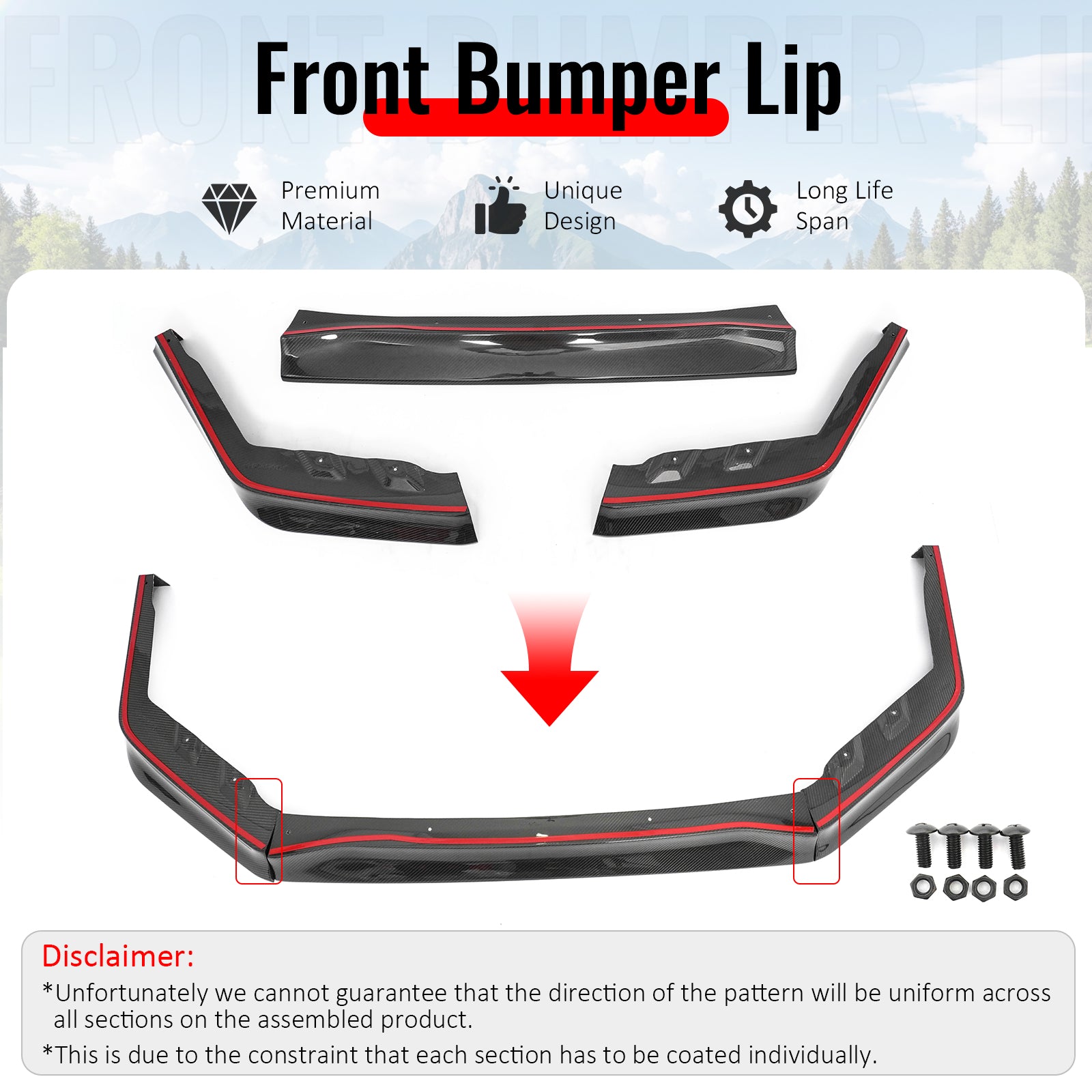 Fits 15-21 Subaru WRX STI OI Style Wet Carbon Fiber Front Bumper Lip Spoiler 3PC
