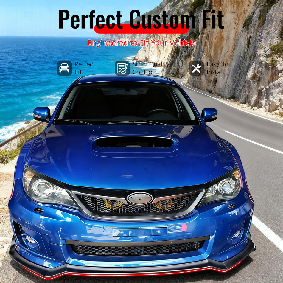 IKON MOTORSPORTS Front Bumper Lip, Compatible with 2011-2014 Subaru Impreza WRX & WRX STI Hatchback Sedan, IKON Style Carbon Fiber Print PP Add-on Air Dam Chin Spoiler Protector Splitter 3PCS