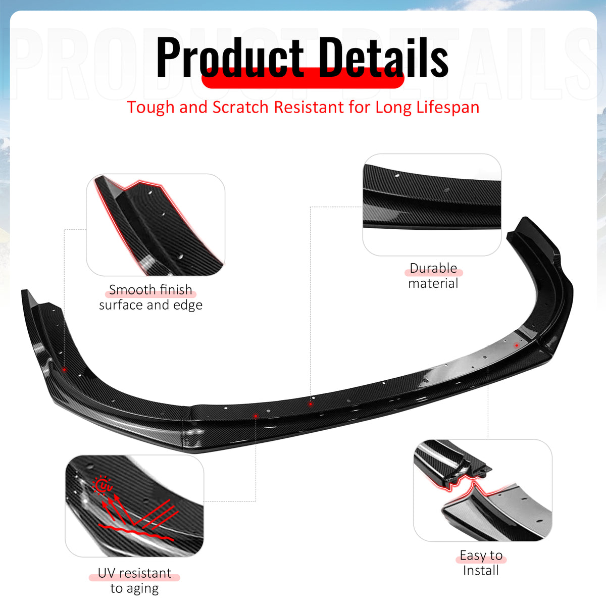Fits 08-10 Impreza WRX STI IKON Front Bumper Lip Chin Spoiler Carbon Fiber Print