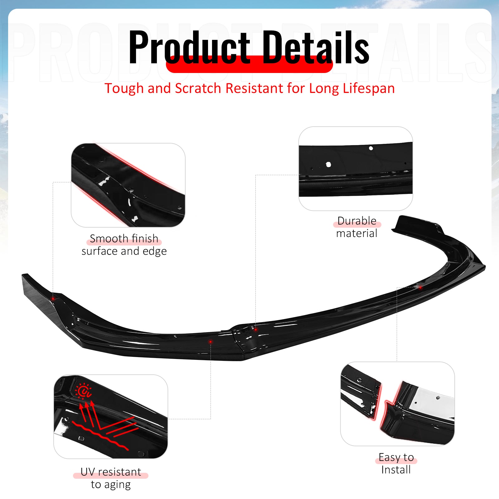 Fits 08-10 Impreza WRX STI IKON Front Bumper Lip Chin Spoiler Gloss Black PP
