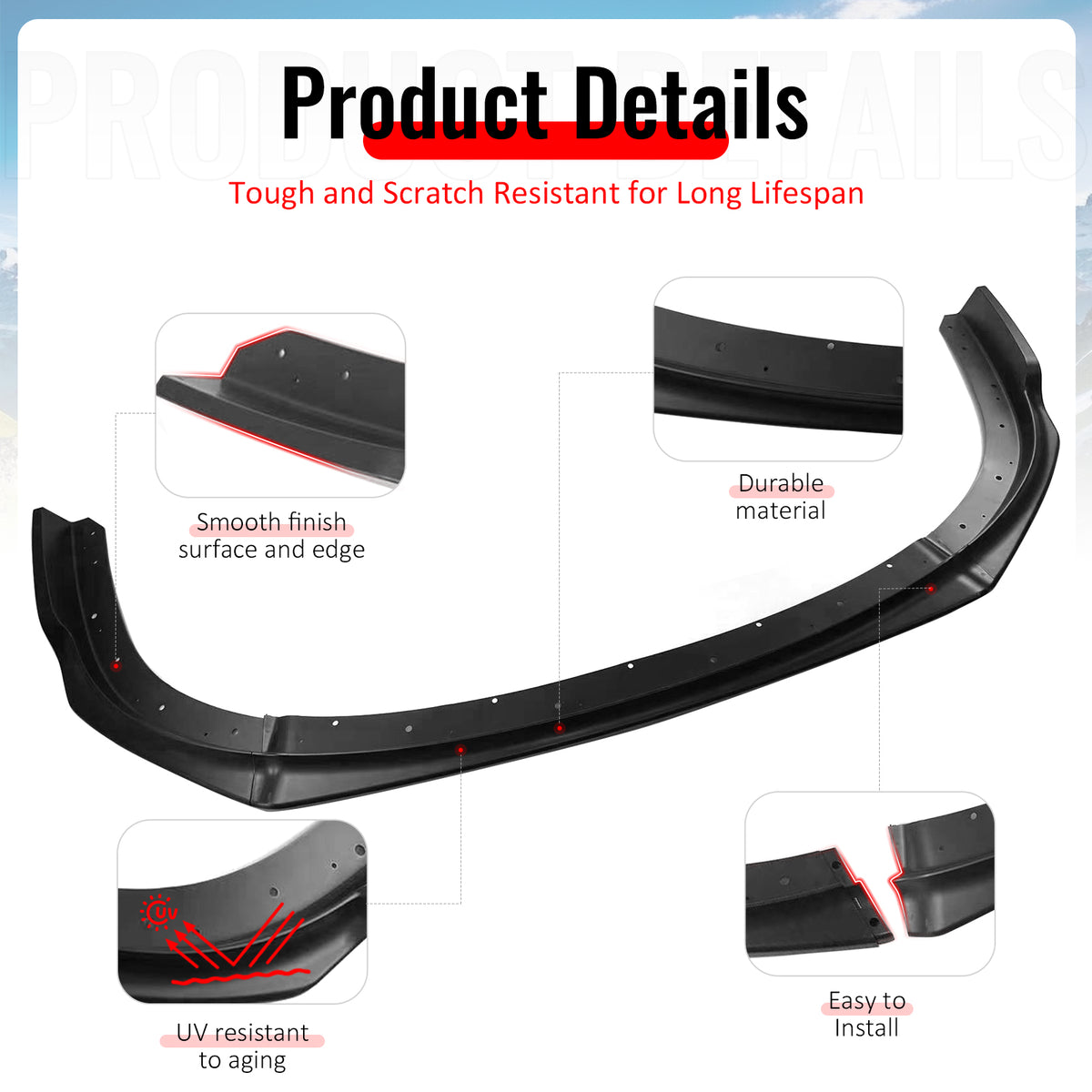 Fits 08-10 Impreza WRX STI IKON Front Bumper Lip Chin Spoiler Matte Black PP
