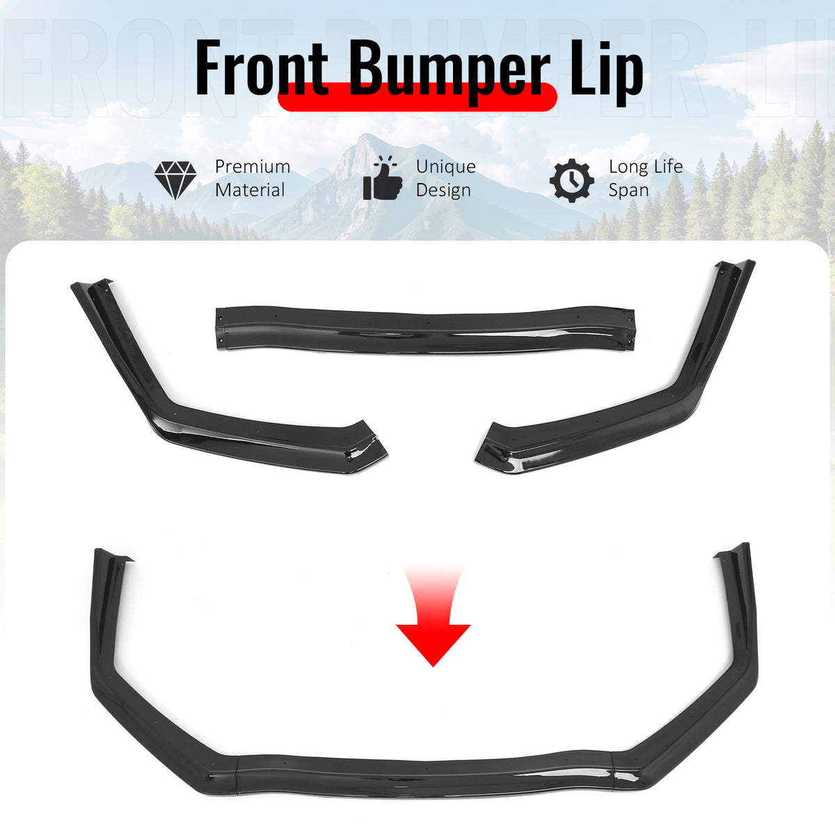 Fits 15-21 Subaru WRX & WRX STI Gloss Black Front Bumper Lip Spoiler 3PCS Set