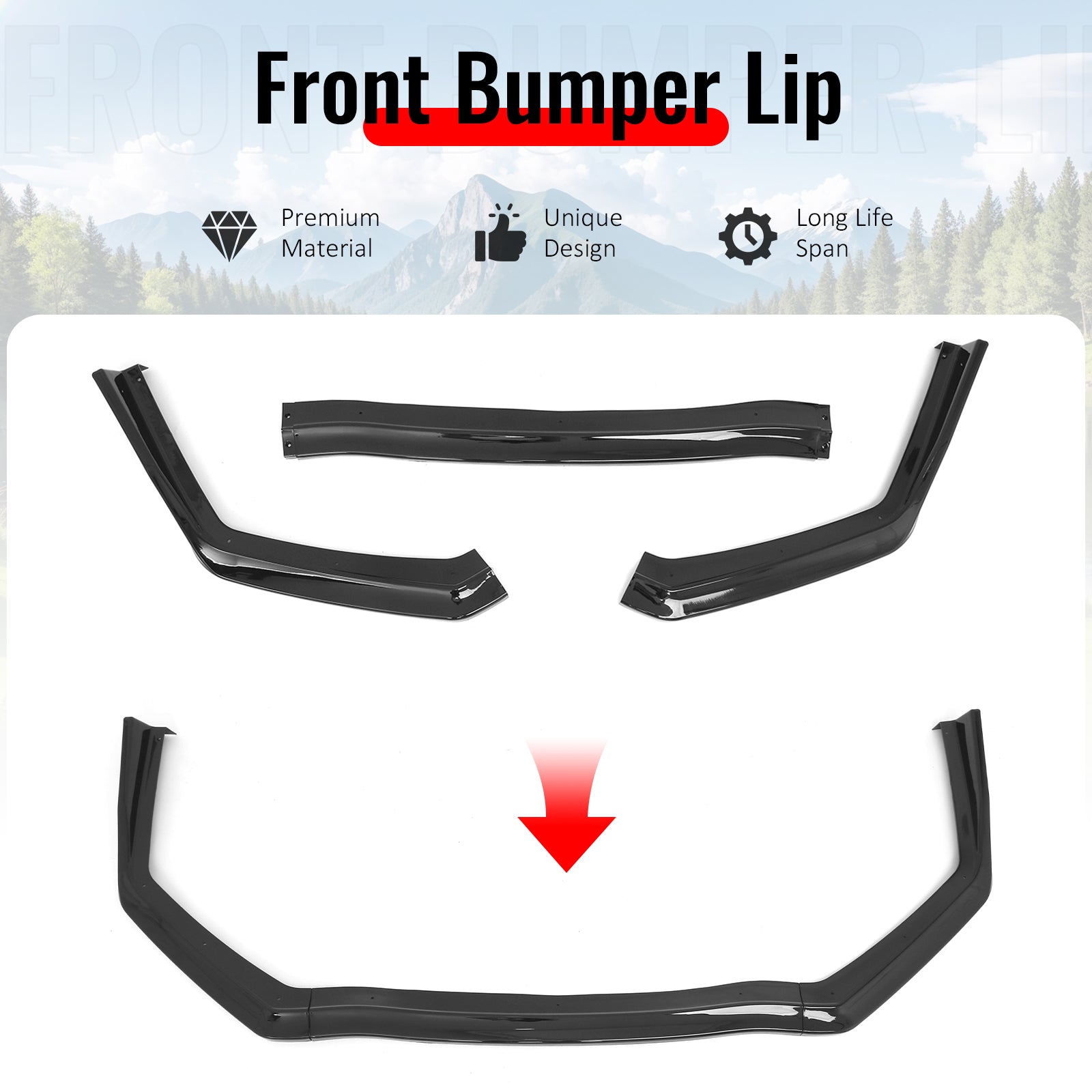 Fits 15-21 Subaru WRX & WRX STI Gloss Black Front Bumper Lip Spoiler 3PCS Set