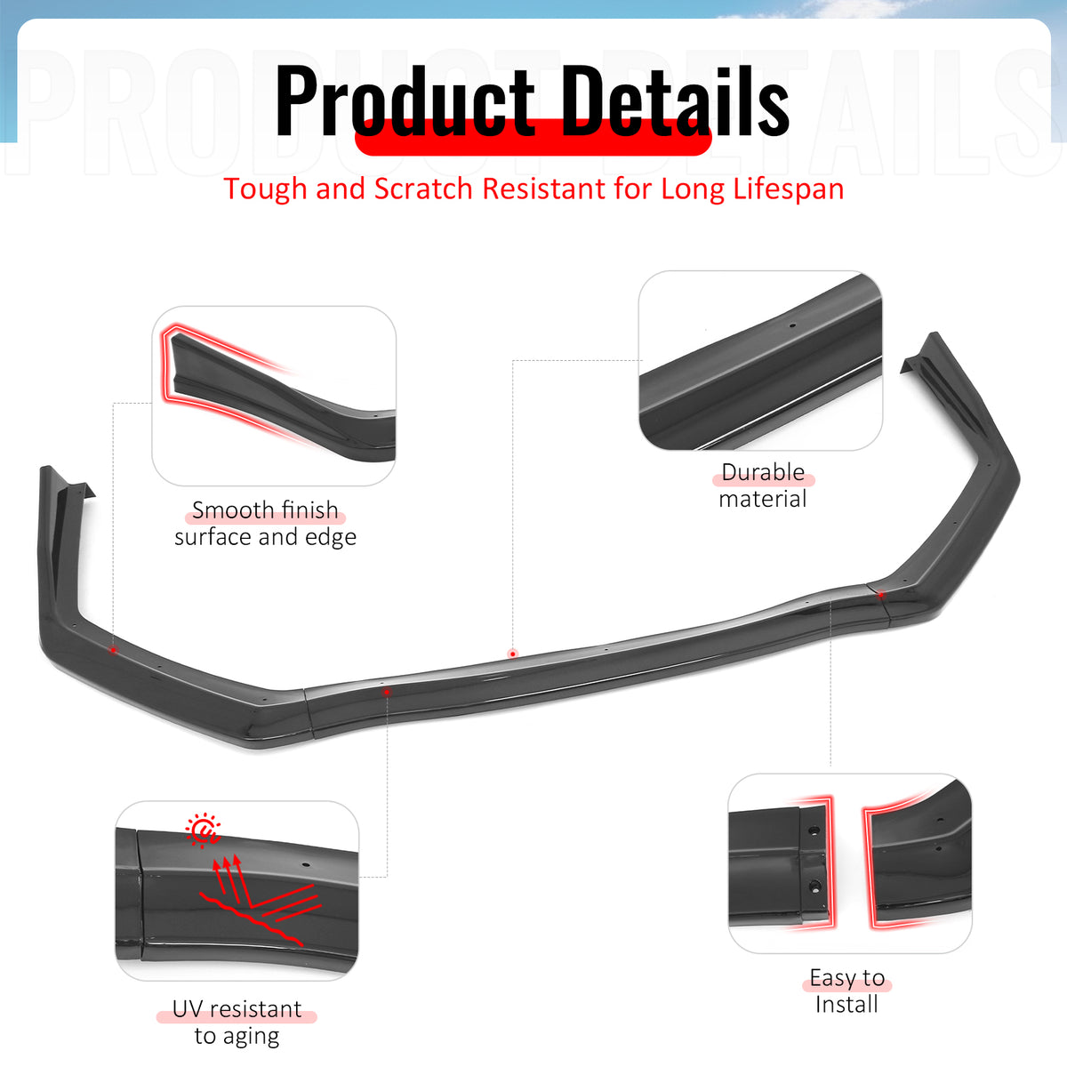 Fits 15-21 Subaru WRX & WRX STI Gloss Black Front Bumper Lip Spoiler 3PCS Set