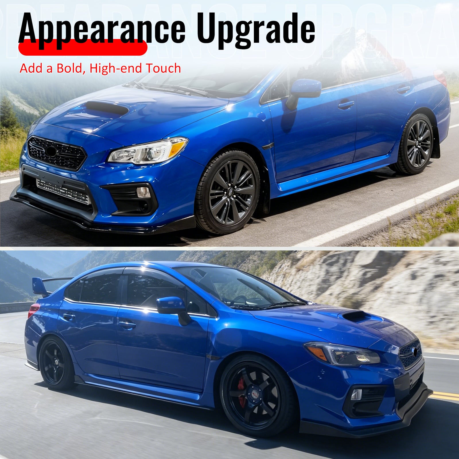 Fits 15-21 Subaru WRX & WRX STI Gloss Black Front Bumper Lip Spoiler 3PCS Set